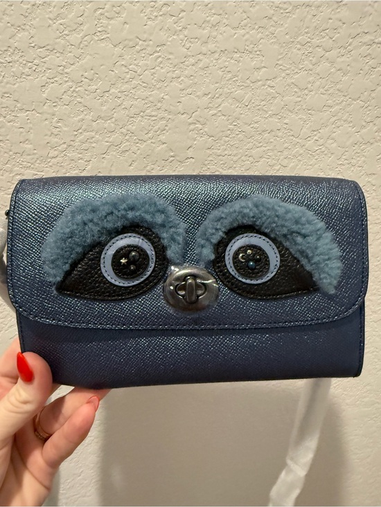 Coach Handbags - NWT Coach Limited Edition Bear Appliqué Chain Crossbody Metallic Blue